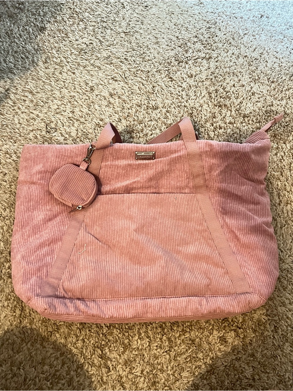 Pink Corduroy Tote Bag with Coin Pouch